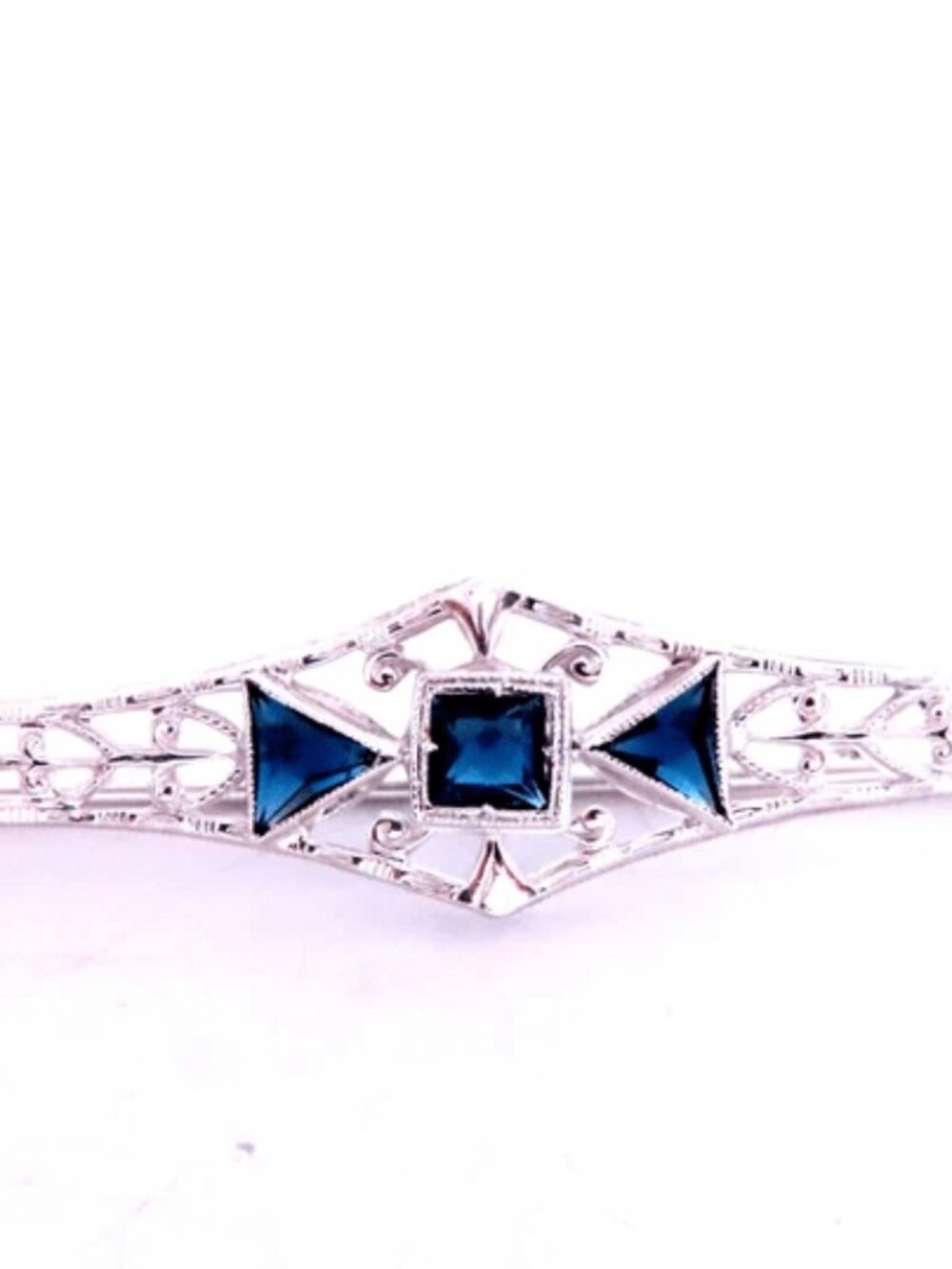 0.60ct Lab Sapphires Edwardian Revisit Deco Pin / Hair Clip 45411*